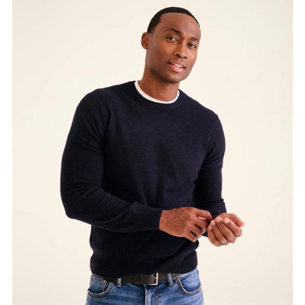 NAADAM The Original Cashmere Sweater Men's L Navy Blue Minimalist Trendy Preppy